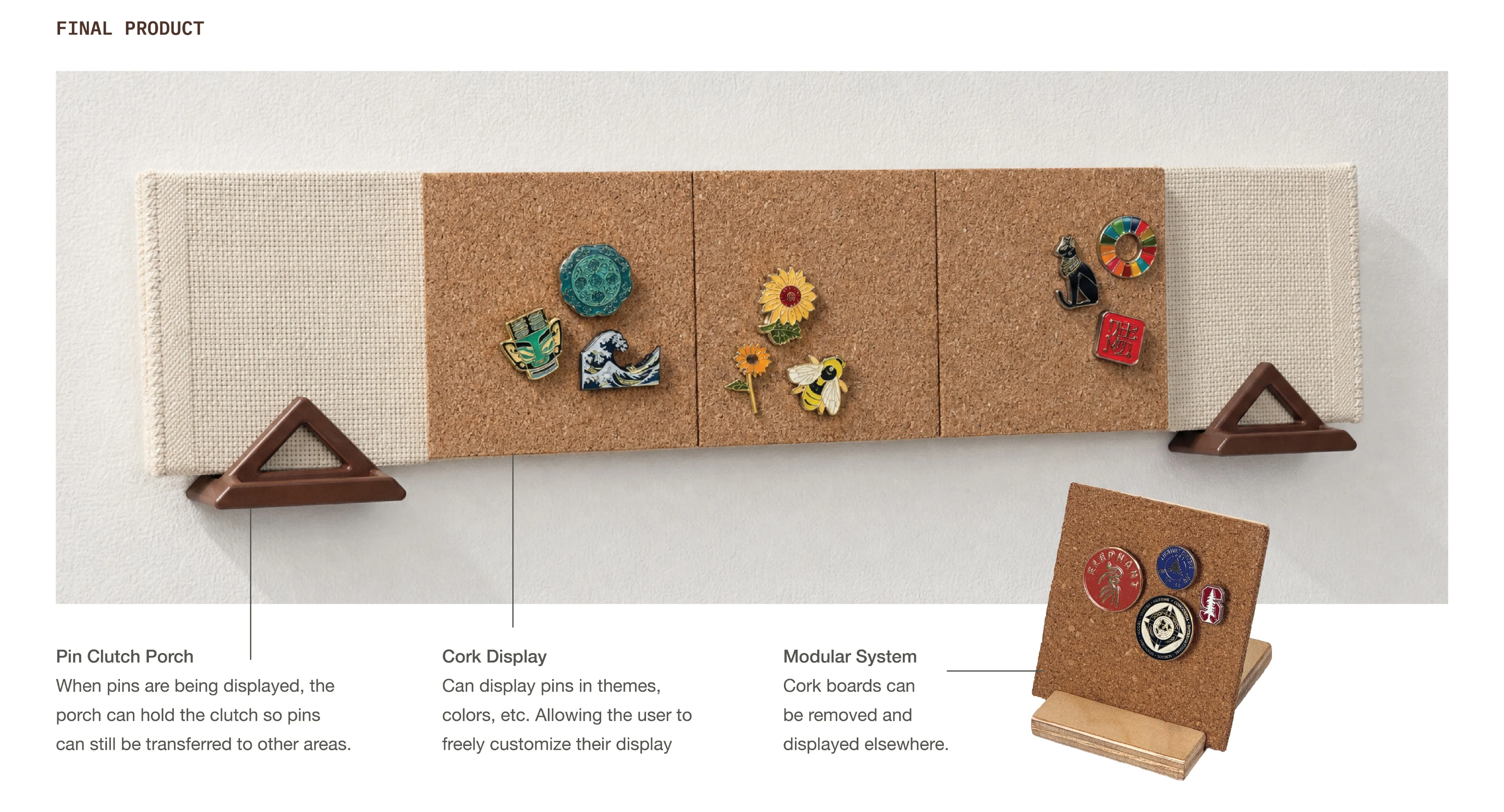 Pinpal process board — final design: detail photography of the finished display and its interchangeable scene.