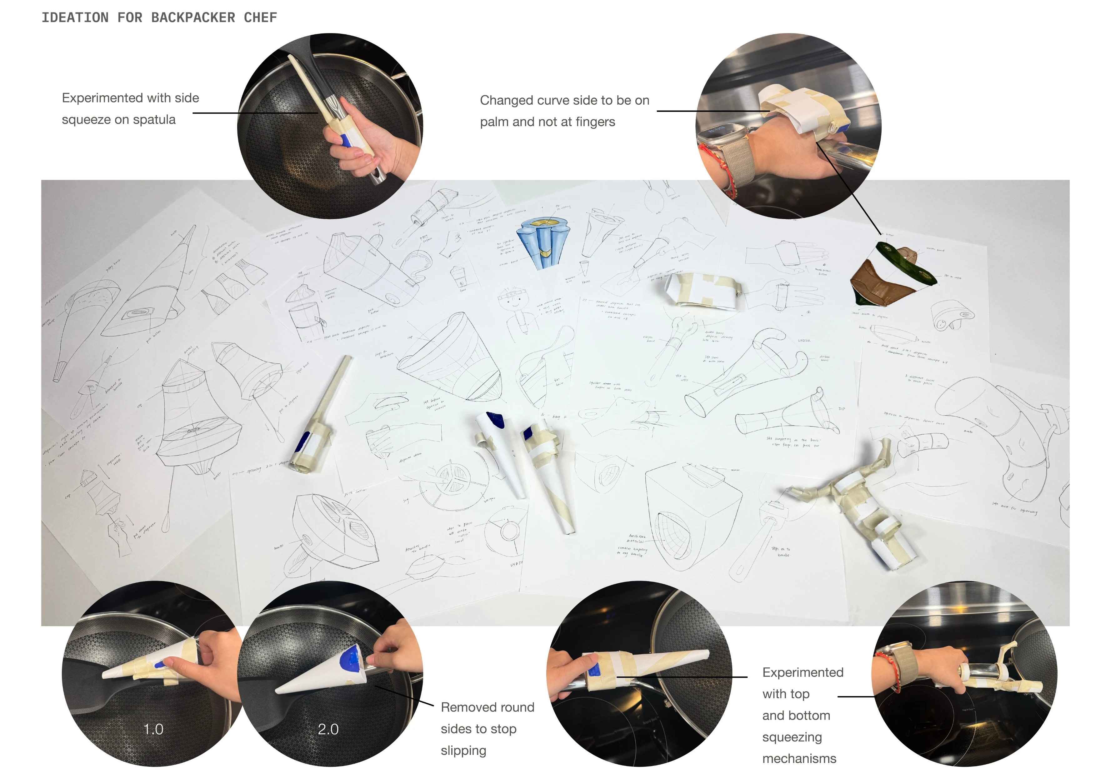 Wokable process board — prototyping: physical mock-ups testing the vessels' form and one-handed dispensing.